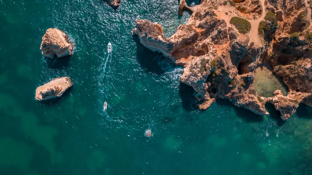beautiful atlantic beaches cliffs algarve portugal sunny summer day