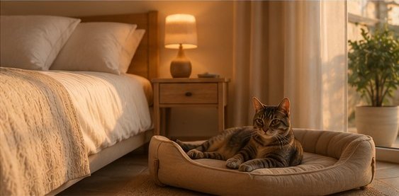 Vlastiti ležaj za ljubimca pokraj kreveta u apartmanu